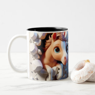 3D Schattigee Baby Horse Hot Cocoa Koffiedieren Tweekleurige Koffiemok