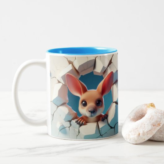 3D Schattigee Baby Kangaroo Hot Cocoa Koffiedieren Tweekleurige Koffiemok (Met donut)