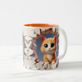 3D Schattigee Baby Kitten Hot Cocoa Koffiedieren Tweekleurige Koffiemok (Voorkant rechts)