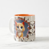 3D Schattigee Baby Kitten Hot Cocoa Koffiedieren Tweekleurige Koffiemok (Voorkant links)