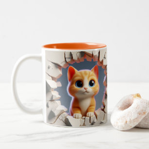 3D Schattigee Baby Kitten Hot Cocoa Koffiedieren Tweekleurige Koffiemok