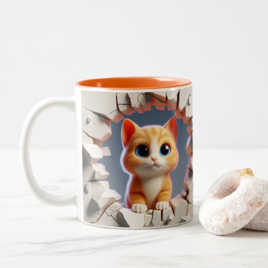 3D Schattigee Baby Kitten Hot Cocoa Koffiedieren Tweekleurige Koffiemok (Met donut)