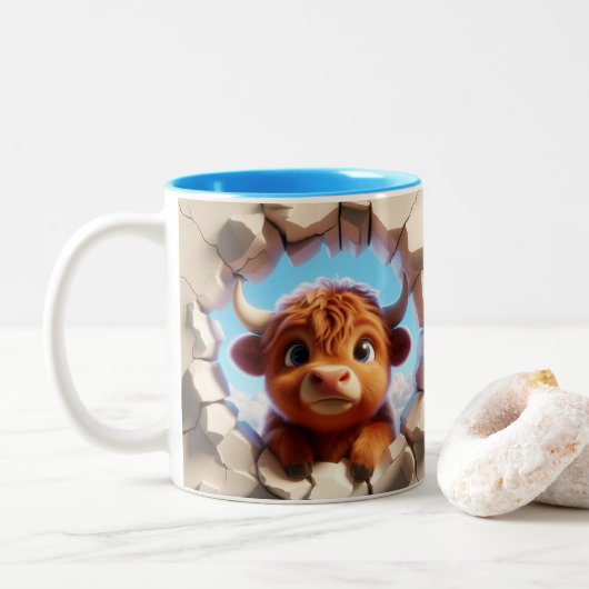 3D Schattigee Baby Koe Hot Cocoa Koffiedieren Tweekleurige Koffiemok (Met donut)