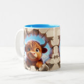 3D Schattigee Baby Koe Hot Cocoa Koffiedieren Tweekleurige Koffiemok (Voorkant links)