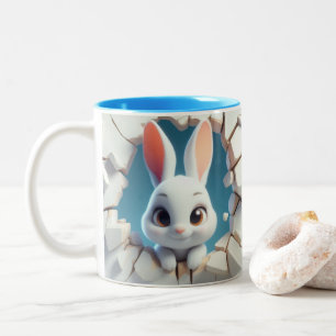 3D Schattigee Baby Konijn Hot Cocoa Koffiedieren Tweekleurige Koffiemok