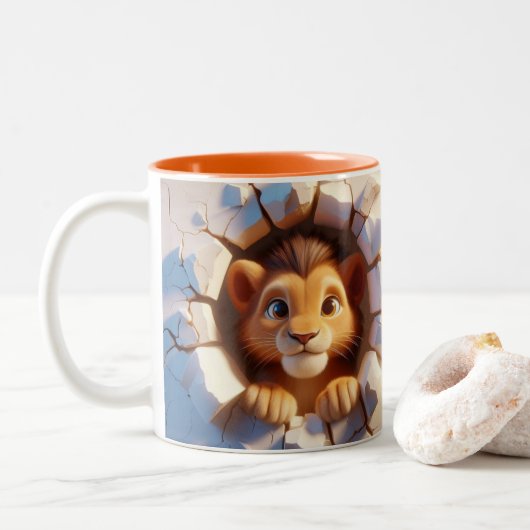 3D Schattigee Baby Lion Hot Cocoa Koffiedieren Mok (Met donut)