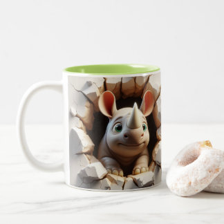 3D Schattigee Baby neushoorn hete cacao koffiedier Tweekleurige Koffiemok