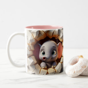 3D Schattigee Baby olifant hete cacao koffiedieren Tweekleurige Koffiemok