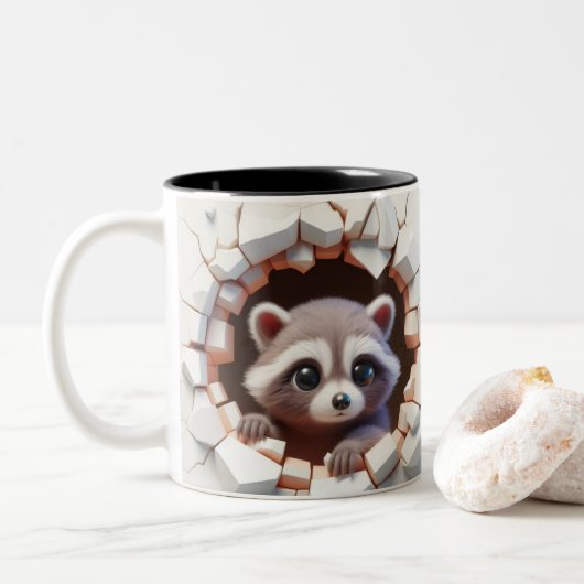 3D Schattigee Baby Raccoon Hot Cocoa Koffiedieren Tweekleurige Koffiemok (Met donut)
