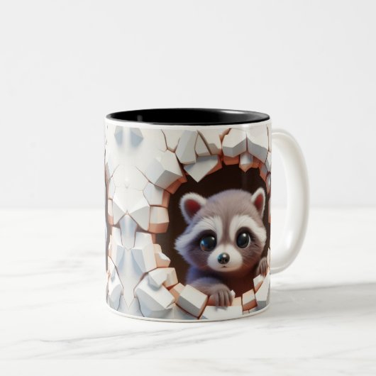 3D Schattigee Baby Raccoon Hot Cocoa Koffiedieren Tweekleurige Koffiemok (Voorkant rechts)
