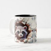 3D Schattigee Baby Raccoon Hot Cocoa Koffiedieren Tweekleurige Koffiemok (Voorkant links)