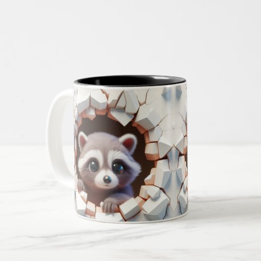3D Schattigee Baby Raccoon Hot Cocoa Koffiedieren Tweekleurige Koffiemok (Voorkant links)
