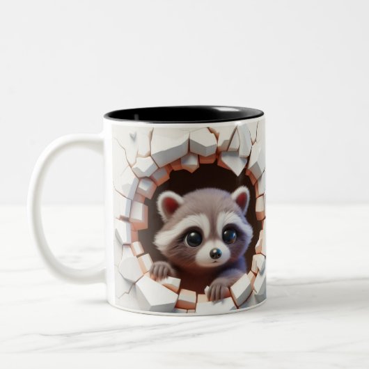 3D Schattigee Baby Raccoon Hot Cocoa Koffiedieren Tweekleurige Koffiemok (Links)