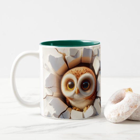 3D Schattigee Baby Uil Hot Cocoa Koffiedieren Tweekleurige Koffiemok (Met donut)