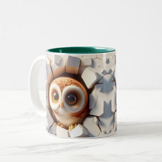 3D Schattigee Baby Uil Hot Cocoa Koffiedieren Tweekleurige Koffiemok (Voorkant links)