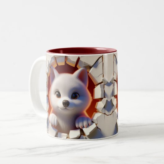 3D Schattigee Baby Wolf Hot Cocoa Koffiedieren Tweekleurige Koffiemok (Voorkant links)