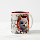 3D Schattigee Baby Wolf Hot Cocoa Koffiedieren Tweekleurige Koffiemok (Voorkant rechts)
