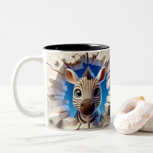 3D Schattigee Baby Zebra Hot Cocoa Coffee Animals  Tweekleurige Koffiemok (Met donut)