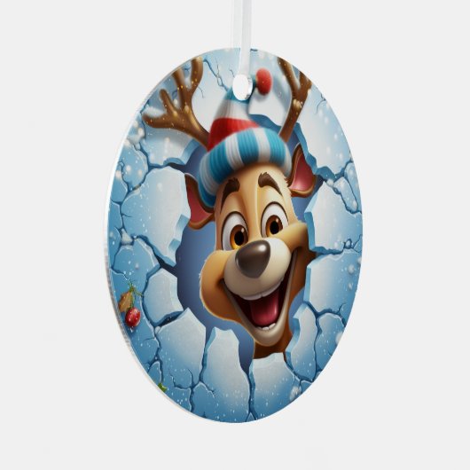 3D Schattigee Feestelijke Winter Kerstmis Rendier Metalen Ornament (Voorkant Rechts)