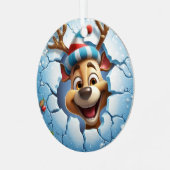 3D Schattigee Feestelijke Winter Kerstmis Rendier Metalen Ornament (Voorkant links)