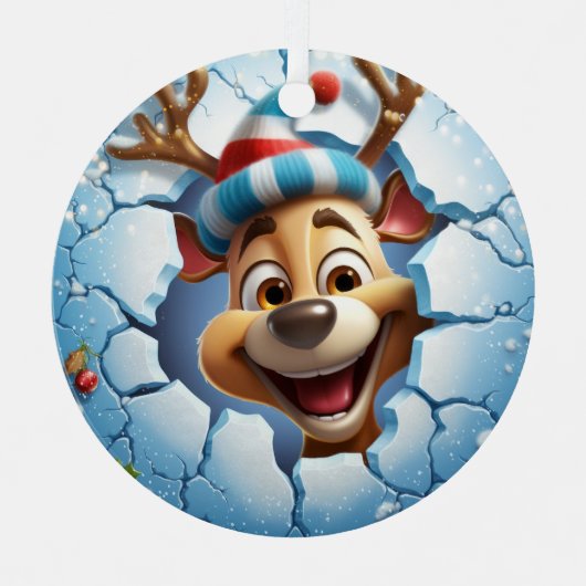 3D Schattigee Feestelijke Winter Kerstmis Rendier Metalen Ornament (Voorkant)