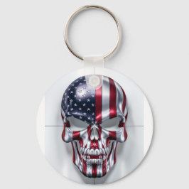3D schedel met Amerikaanse vlag huid Sleutelhanger