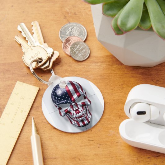 3D schedel met Amerikaanse vlag huid Sleutelhanger (Bureau)