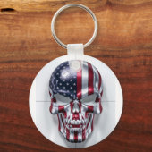 3D schedel met Amerikaanse vlag huid Sleutelhanger (Voorkant)