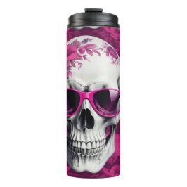 3D schedel met fuchsia bloemendesign & zonnebril Thermosbeker