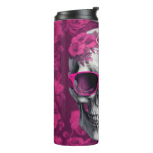 3D schedel met fuchsia bloemendesign & zonnebril Thermosbeker (Gedraaid links)