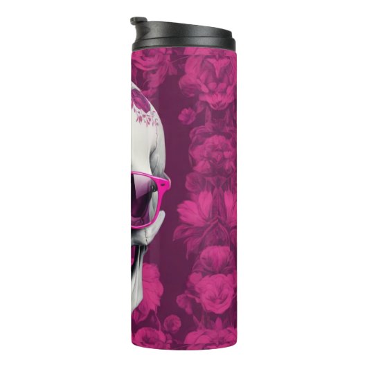 3D schedel met fuchsia bloemendesign & zonnebril Thermosbeker (Geroteerd rechts)