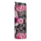 3D schedel met roze bloemmotief en zonnebril Thermosbeker (Geroteerd rechts)