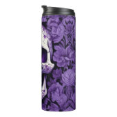 3D schedel met violette bloemen bloemenontwerp Thermosbeker (Geroteerd rechts)
