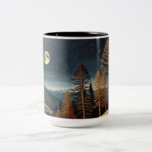 3D Schilderachtig Moonlit Night Forest Mok | Volle (Center)