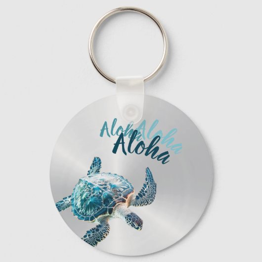 3D Schildpad Zilver Aloha Sleutelhanger (Voorkant)