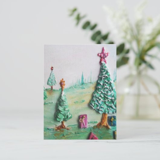 3D SCHITTER L@@K van Kerstbomen en Giften Feestdagenkaart (Staand voorkant)