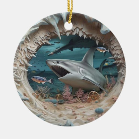 3D Shark Attack Kerstmis Keramisch Ornament (Voorkant)