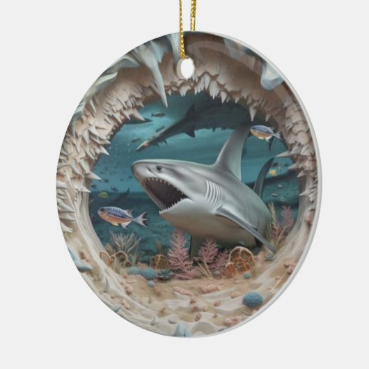 3D Shark Attack Kerstmis Keramisch Ornament (Links)