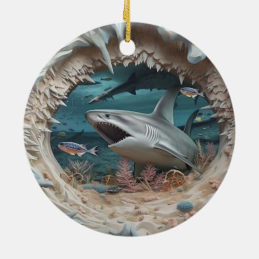 3D Shark Attack Kerstmis Keramisch Ornament (Achterkant)