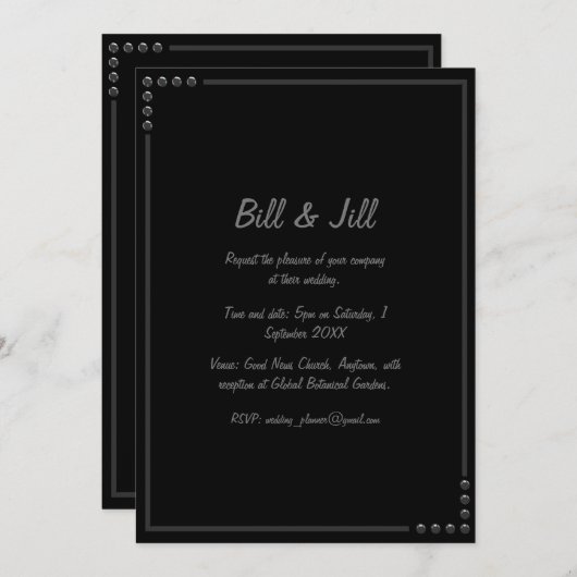 3D Silver Lijst op Black Background Wedding Kaart (Voorkant / Achterkant)