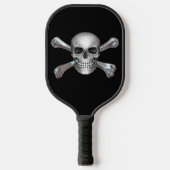 3D Silver Metal Skull en Crossbones Pickleball Paddle (Voorkant)