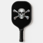 3D Silver Metal Skull en Crossbones Pickleball Paddle (Achterkant)