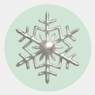 3d Silver Snowflake Green Christmas Ronde Sticker