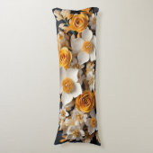 3D Sinaasappel & Witte bloemen Lichaamskussen (Voorkant Verticaal)