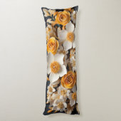 3D Sinaasappel & Witte bloemen Lichaamskussen (Achterkant (Verticaal))