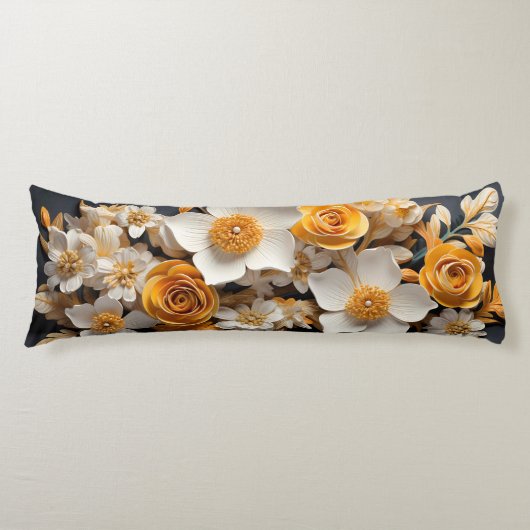 3D Sinaasappel & Witte bloemen Lichaamskussen (Voorkant)