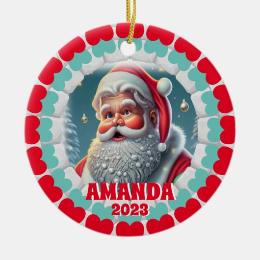 3D Sinterklaas Kerstmis aangepaste Kinder foto Keramisch Ornament (Voorkant)