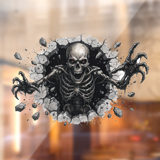 3D Skelet Doorbreekt Muur Halloween Raamsticker
