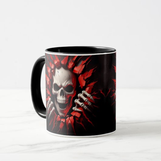 3D Skeleton Rood Zwart Wit Spooky Halloween Mok (Voorkant links)