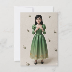 3D Smaragdgroene Prinsessen Karakter Bedankkaart